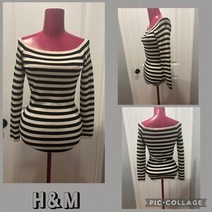H&M Monochrome Striped Off-Shoulder Top size M